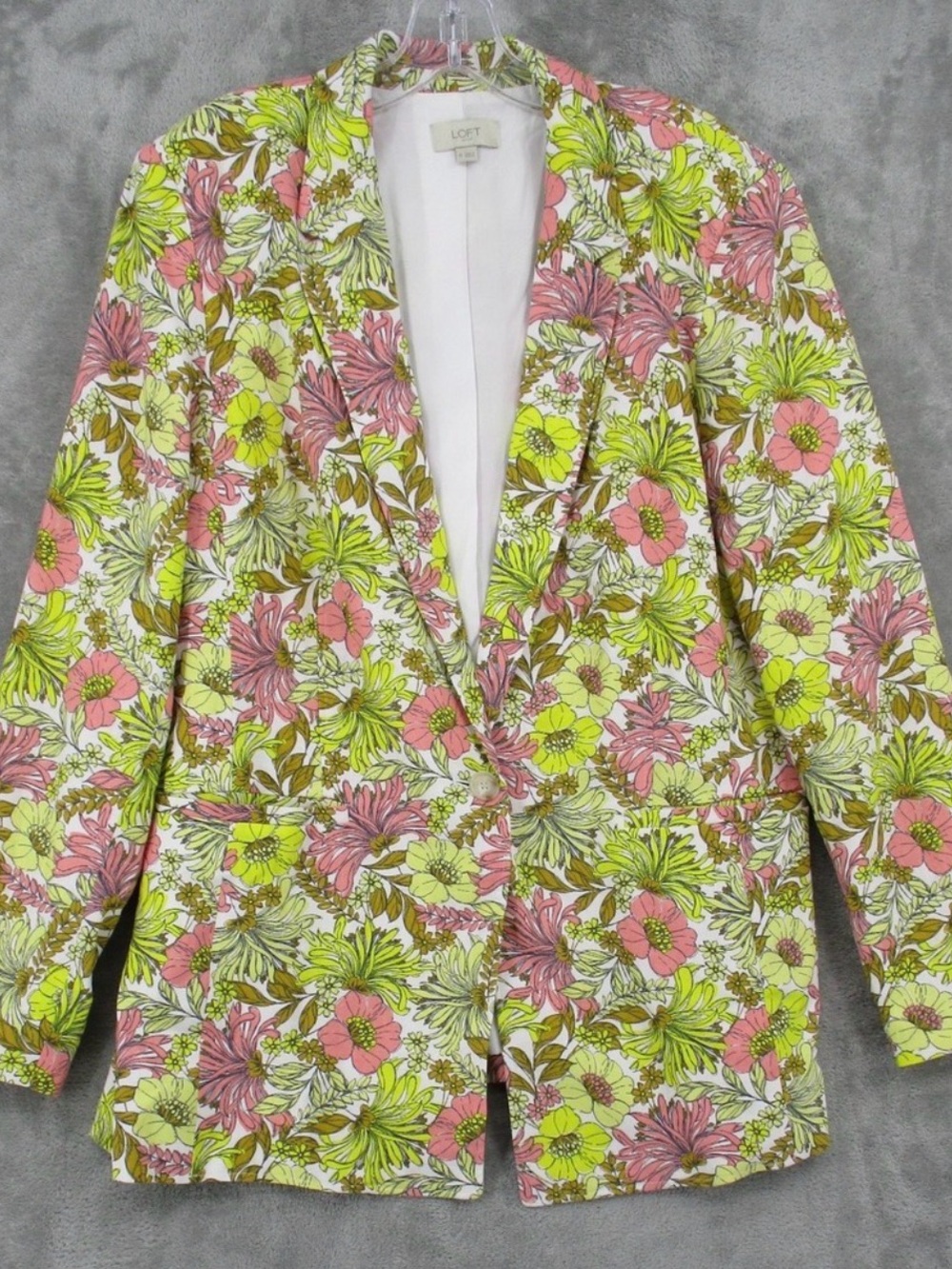 Loft Blazer 16 Floral Linen Blend Career Office Lightweight Lined Button Front